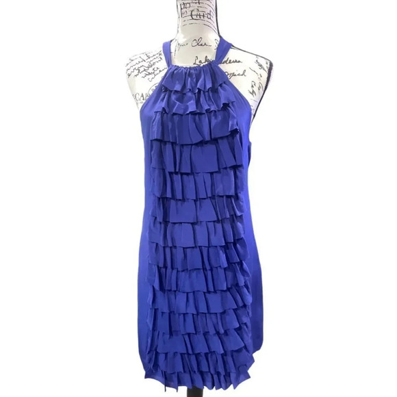 NWOT Va Et Vien Silk Dress Blue  tiered halter BHLDN for Anthropologie 8 - Picture 2 of 7